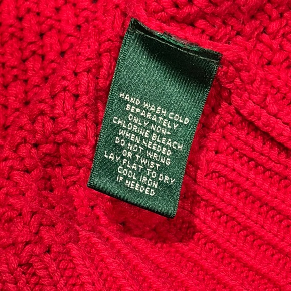 LAUREN Ralph Lauren Petite Small Red Crewneck Mixed-Stitch Sweater PS - Picture 3 of 6